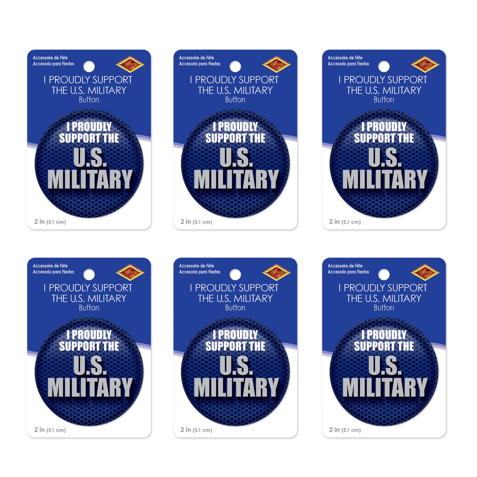 Beistle 2" Blue & Silver I Proudly Support US Military Buttons, 6ct.